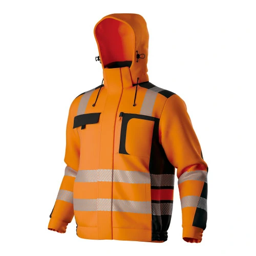 Chaqueta HI-VIS con capucha de Softshell con aislamiento elástico de dos tonos